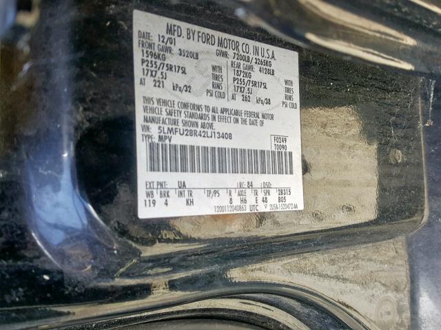 5LMFU28R42LJ13408 - 2002 LINCOLN NAVIGATOR BLACK photo 10