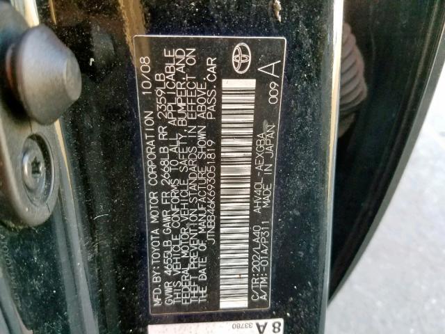 JTNBB46K693051819 - 2009 TOYOTA CAMRY HYBR BLACK photo 10