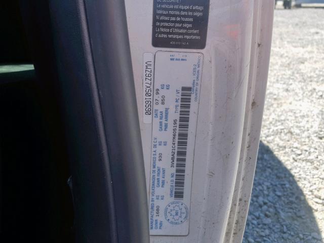 3VWBA21C4YM405195 - 2000 VOLKSWAGEN NEW BEETLE თეთრი ფოტო 10