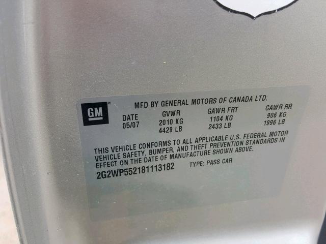 2G2WP552181113182 - 2008 PONTIAC GRAND PRIX SILVER photo 10