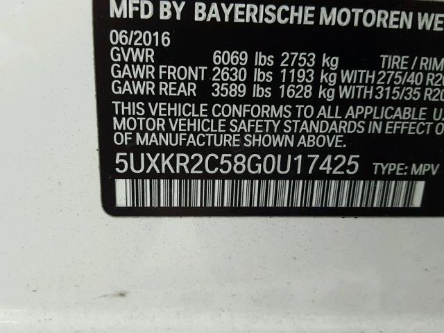 5UXKR2C58G0U17425 - 2016 BMW X5 SDRIVE3 WHITE photo 10