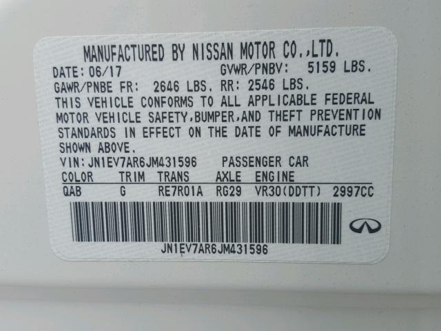 JN1EV7AR6JM431596 - 2018 INFINITI Q50 LUXE WHITE photo 10