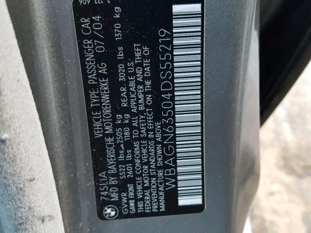 WBAGN63504DS55219 - 2004 BMW 745 LI GRAY photo 10