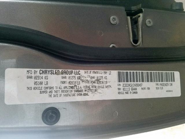 2C3CCACG1CH283497 - 2012 CHRYSLER 300 LIMITE GRAY photo 10