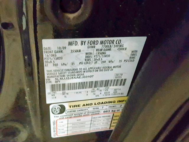 5LMJJ2J5XAEJ03107 - 2010 LINCOLN NAVIGATOR BLACK photo 10