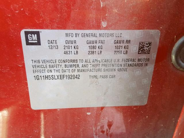 1G11H5SLXEF192042 - 2014 CHEVROLET MALIBU LTZ წითელი ფოტო 10