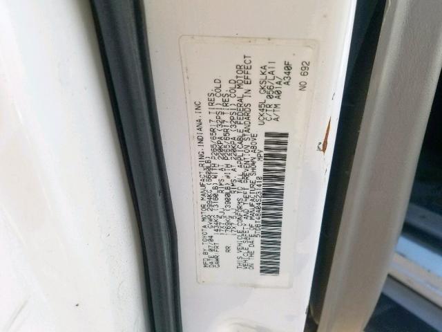 5TDBT48A04S231410 - 2004 TOYOTA SEQUOIA LI WHITE photo 10