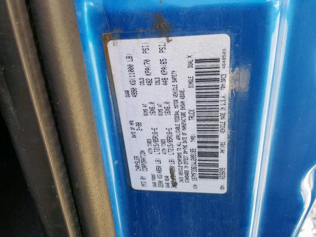 1B7MF3361WJ209185 - 1998 DODGE RAM 3500 BLUE photo 10