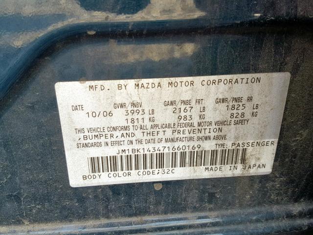 JM1BK143471660169 - 2007 MAZDA 3 HATCHBAC BLUE photo 10