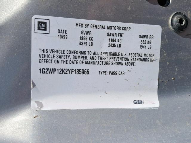 1G2WP12K2YF185966 - 2000 PONTIAC GRAND PRIX SILVER photo 10