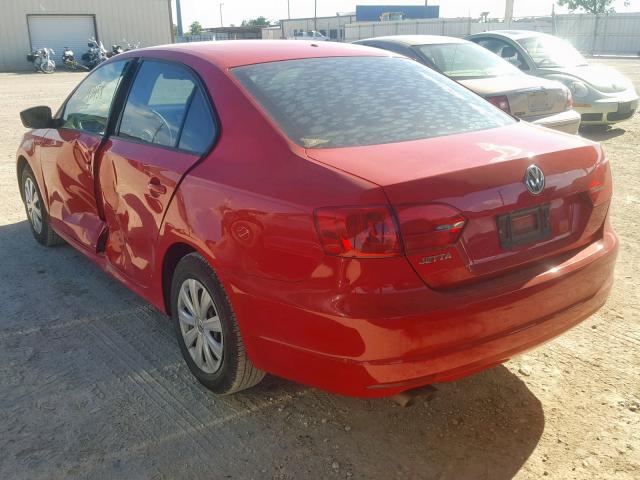 3VW2K7AJ9EM329297 - 2014 VOLKSWAGEN JETTA BASE RED photo 3