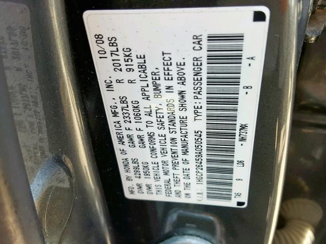 1HGCP26459A050545 - 2009 HONDA ACCORD LXP GRAY photo 10