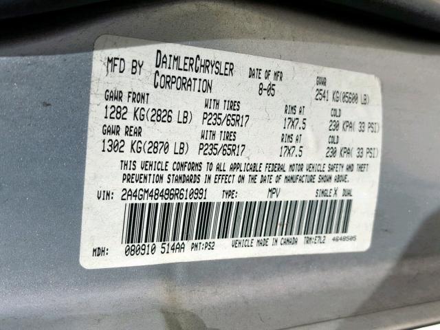 2A4GM48496R610991 - 2006 CHRYSLER PACIFICA SILVER photo 10