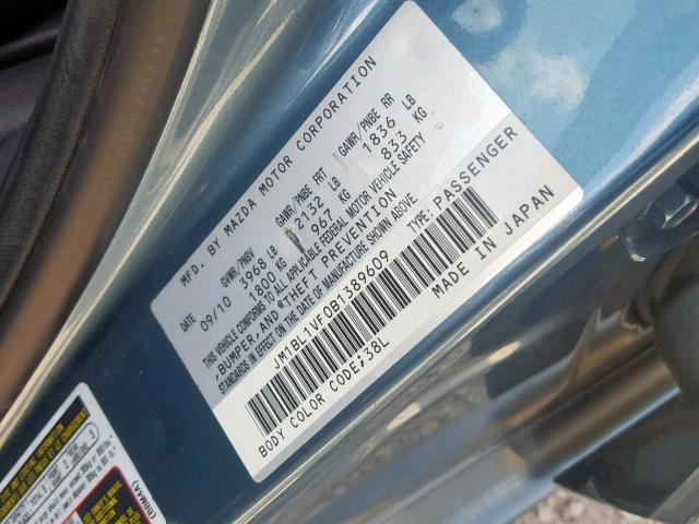 JM1BL1VF0B1389609 - 2011 MAZDA 3 I BLUE photo 10