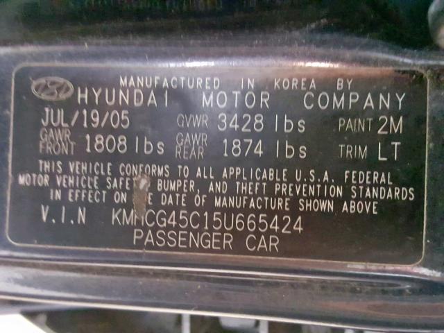 KMHCG45C15U665424 - 2005 HYUNDAI ACCENT GL GRAY photo 10