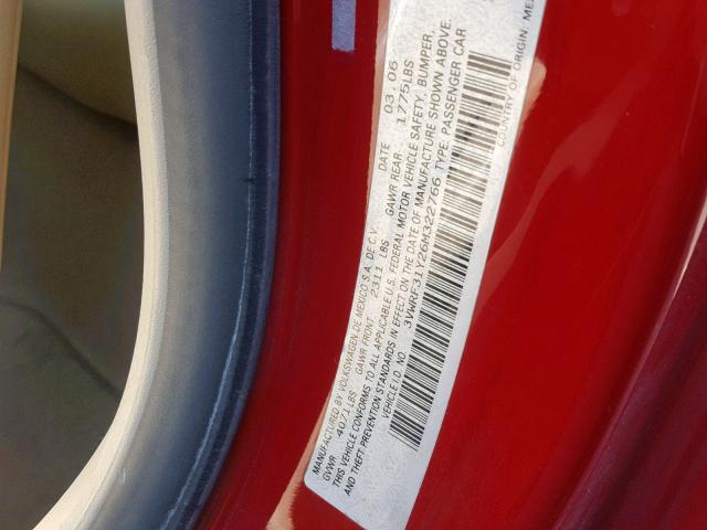 3VWRF31Y26M322766 - 2006 VOLKSWAGEN NEW BEETLE წითელი ფოტო 10