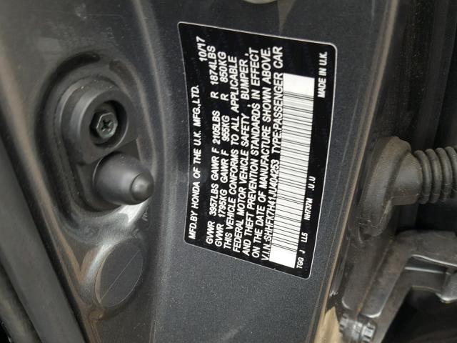 SHHFK7H41JU404253 - 2018 HONDA CIVIC SPOR GRAY photo 10