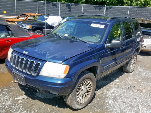 1J8GW58N32C212122 - 2002 JEEP GRAND CHER BLUE photo 2