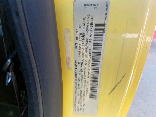 3VWPF31Y68M404459 - 2008 VOLKSWAGEN NEW BEETLE Gelb Foto 10