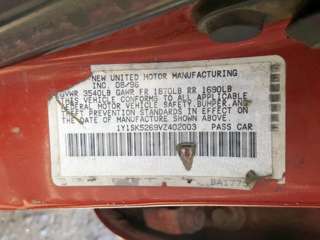 1Y1SK5269VZ402003 - 1997 GEO PRIZM BASE BURGUNDY photo 10