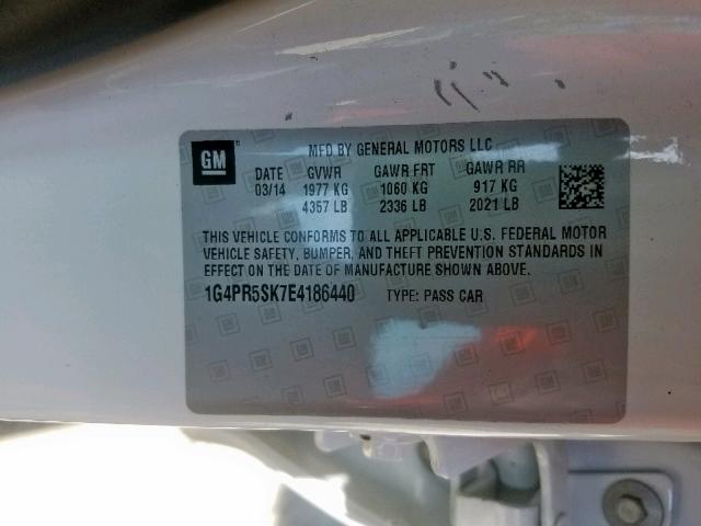 1G4PR5SK7E4186440 - 2014 BUICK VERANO CON WHITE photo 10