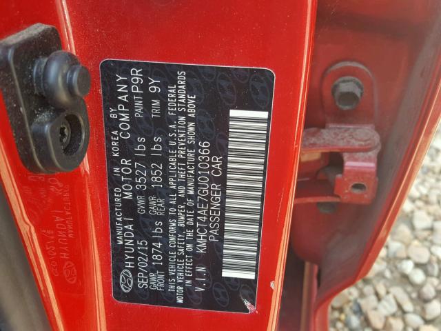 KMHCT4AE7GU010366 - 2016 HYUNDAI ACCENT SE RED photo 10