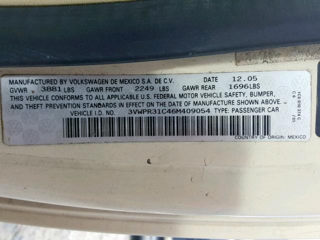 3VWPR31C46M409054 - 2006 VOLKSWAGEN NEW BEETLE ბეჟი ფოტო 10