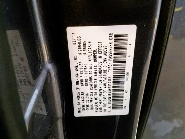 19UUB1F55HA010454 - 2017 ACURA TLX TECH GRAY photo 10