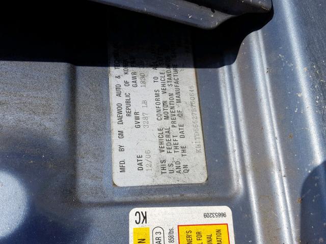 KL1TD66627B760646 - 2007 CHEVROLET AVEO BASE ლურჯი ფოტო 10