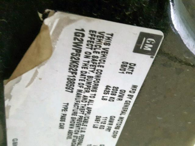 1G2WP52K62F138597 - 2002 PONTIAC GRAND PRIX BLACK photo 10