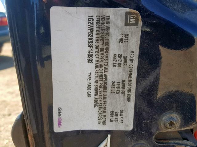 1G2WP52K93F140992 - 2003 PONTIAC GRAND PRIX BLACK photo 10