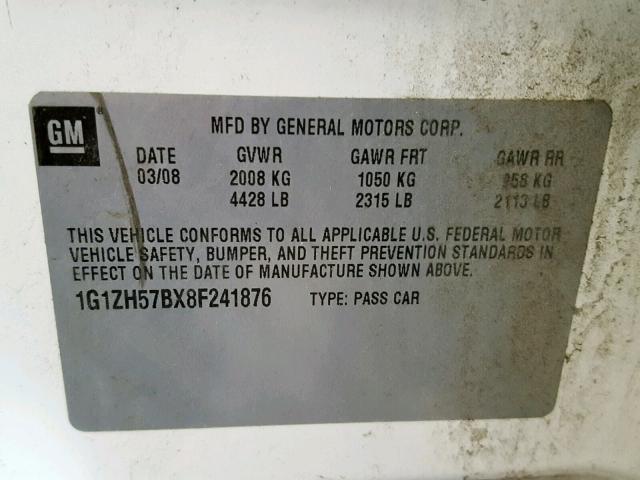 1G1ZH57BX8F241876 - 2008 CHEVROLET MALIBU 1LT 白色 照片 10