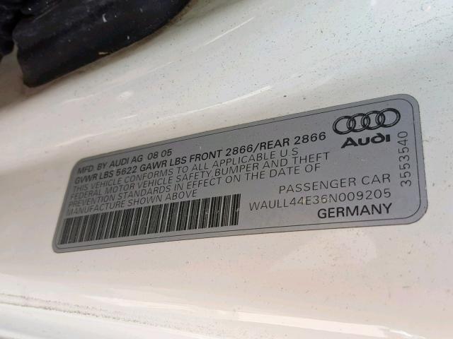 WAULL44E36N009205 - 2006 AUDI A8 4.2 QUA WHITE photo 10