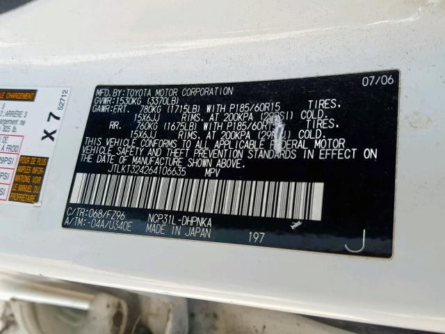 JTLKT324264106635 - 2006 TOYOTA SCION XB 白色 照片 10