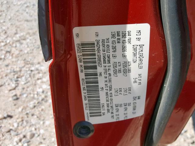 2A4GM48416R885657 - 2006 CHRYSLER PACIFICA RED photo 10