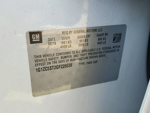 1G1ZC5ST2GF226639 - 2016 CHEVROLET MALIBU LS WHITE photo 10