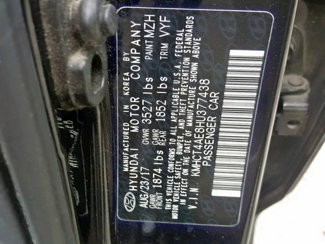 KMHCT4AE8HU377438 - 2017 HYUNDAI ACCENT SE BLACK photo 10