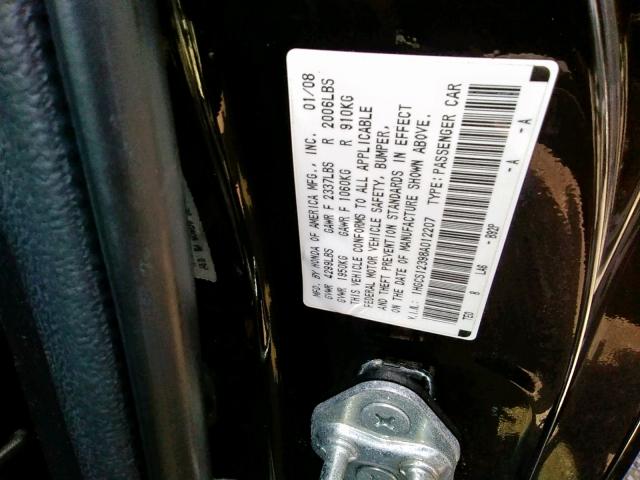 1HGCS12398A012207 - 2008 HONDA ACCORD LX- BLACK photo 10