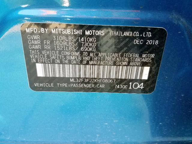 ML32F3FJ2KHF08067 - 2019 MITSUBISHI MIRAGE G4 BLUE photo 10