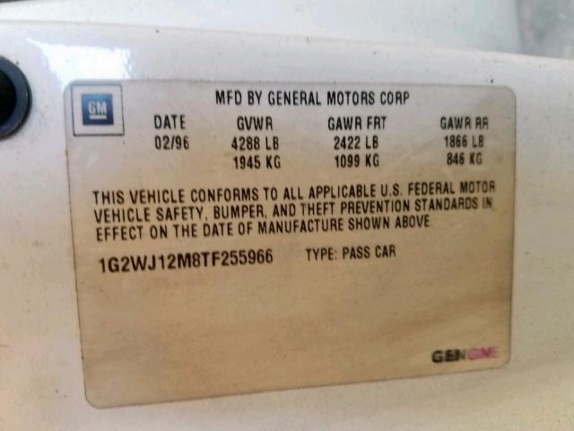 1G2WJ12M8TF255966 - 1996 PONTIAC GRAND PRIX WHITE photo 10