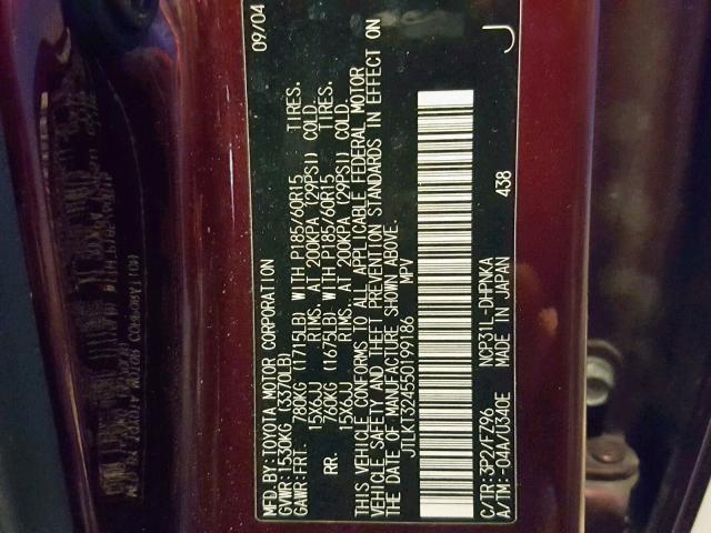 JTLKT324550199186 - 2005 TOYOTA SCION XB BURGUNDY photo 10