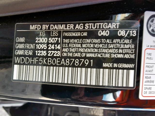 WDDHF5KB0EA878791 - 2014 MERCEDES-BENZ E 350 BLACK photo 10