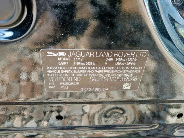 SAJBP2FV2JCY65346 - 2018 JAGUAR XF S FIRST BLACK photo 10