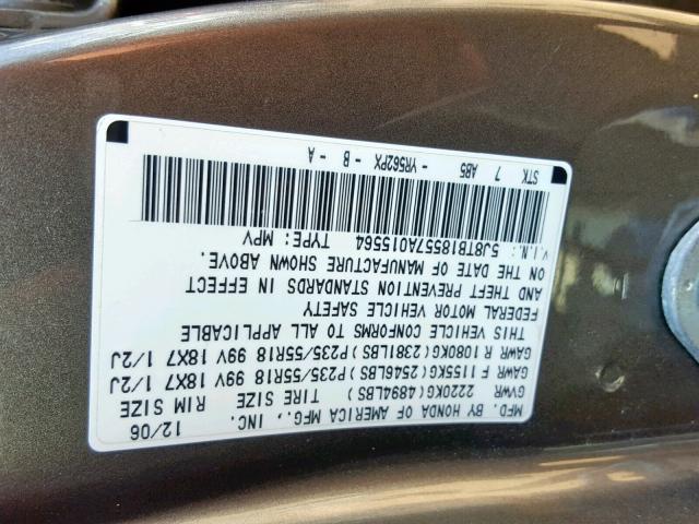 5J8TB18557A015564 - 2007 ACURA RDX TECHNO BEIGE photo 10