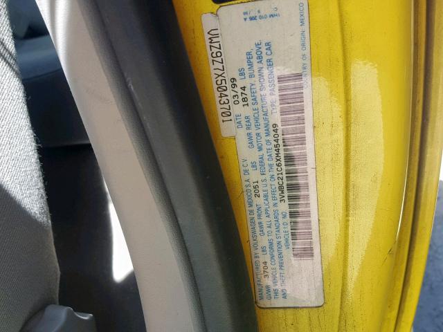 3VWBC21C6XM454049 - 1999 VOLKSWAGEN NEW BEETLE ყვითელი ფოტო 10
