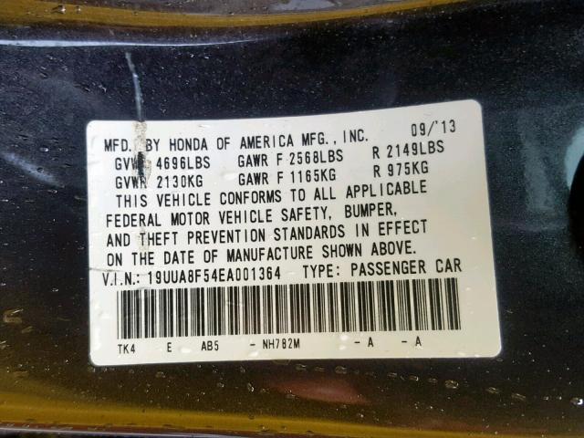 19UUA8F54EA001364 - 2014 ACURA TL TECH GRAY photo 10