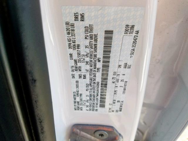 1FMCU0F74HUA15350 - 2017 FORD ESCAPE S WHITE photo 10