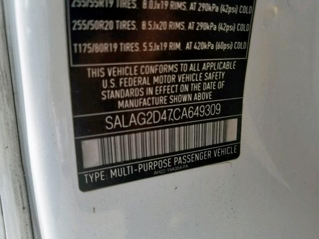 SALAG2D47CA649309 - 2012 LAND ROVER LR4 HSE WHITE photo 10