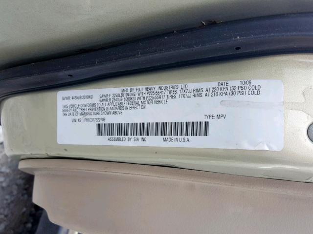 4S4BP61C377322709 - 2007 SUBARU LEGACY OUT TAN photo 10