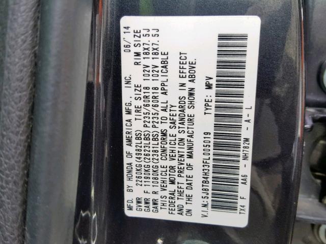 5J8TB4H33FL005019 - 2015 ACURA RDX GRAY photo 10